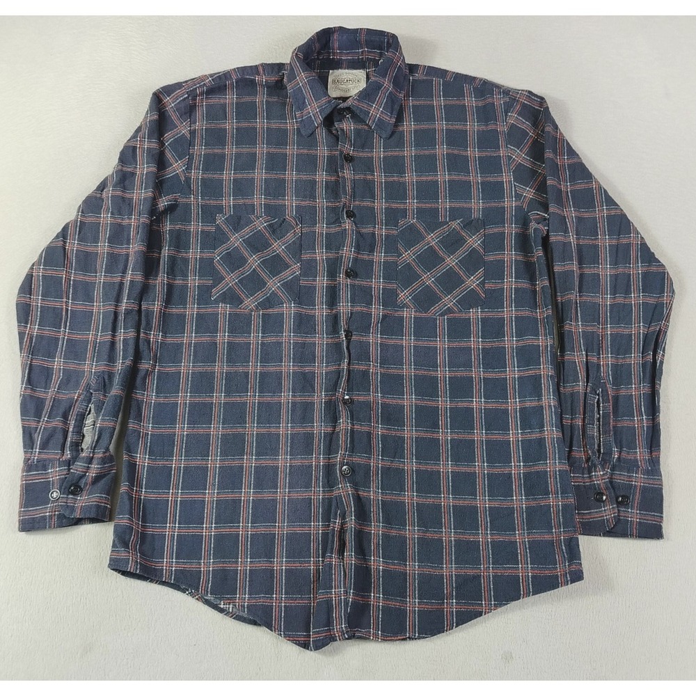 Vintage Saugatuck Flannel Shirt Mens Medium Blue Plaid Cabincore Lumberjack